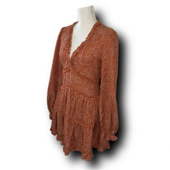 Lulus Admire You Orange Floral Print Ruffled Long Sleeve Cottagecore Mini Dress - Picture 8 of 10